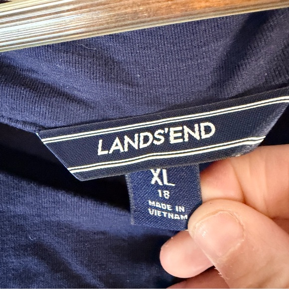 LANDS’ END Women’s Size XL Dress Maxi Length Polka Dot Stretch Side Slits - Picture 5 of 15